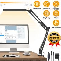 Upgrade 18W LED Desk Lamp Longer Swing Arm Table Lamp with Clamp Eye-Caring Architect Desk Light Dimmable Lamp with 3 Color Modes 10 Brightness Levels