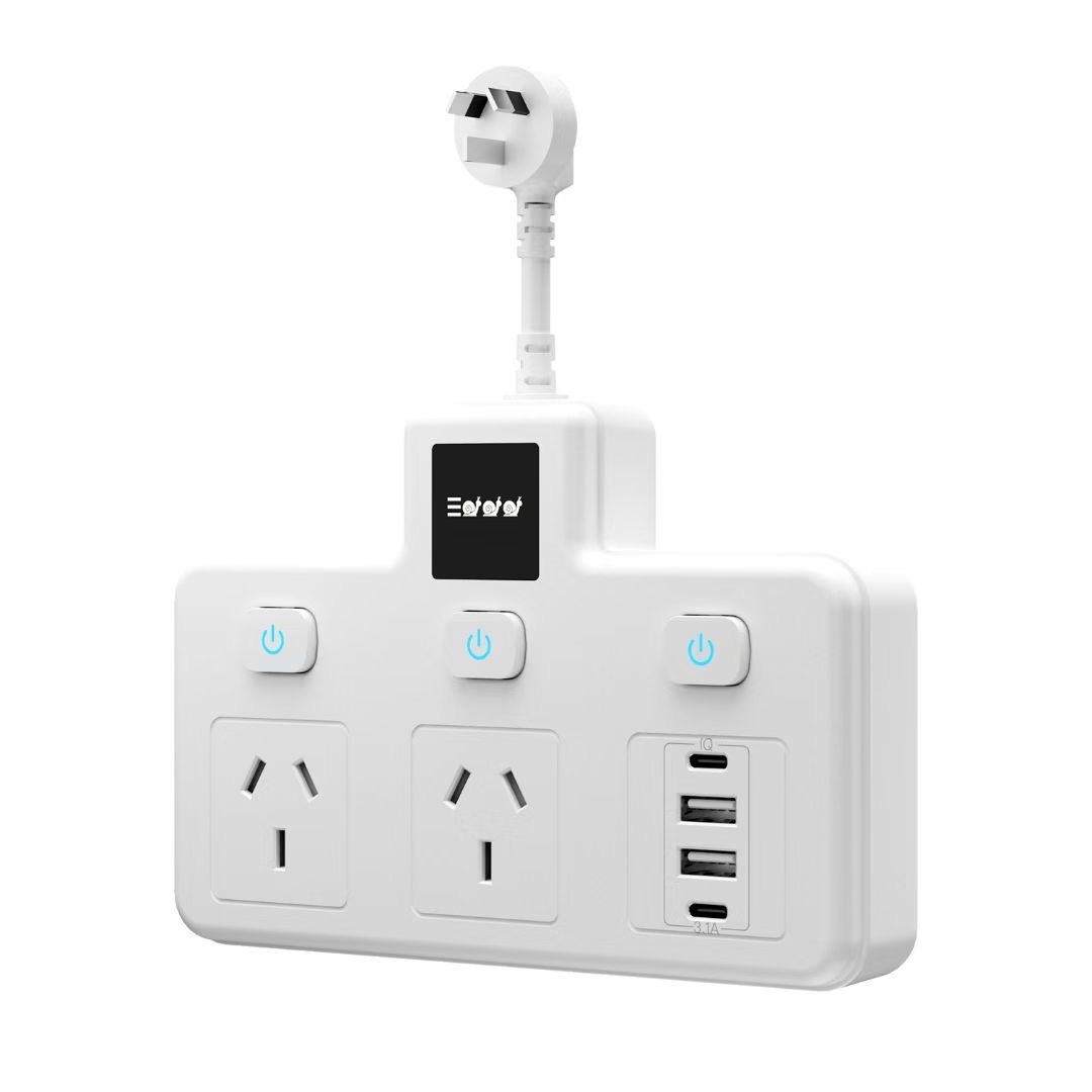 1-to-6 Socket Converter with Independent Switch Control, Multi-Port USB Charging, and Touch Night Light - White