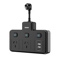 1-to-6 Socket Converter with Independent Switch Control, Multi-Port USB Charging, and Touch Night Light - Black